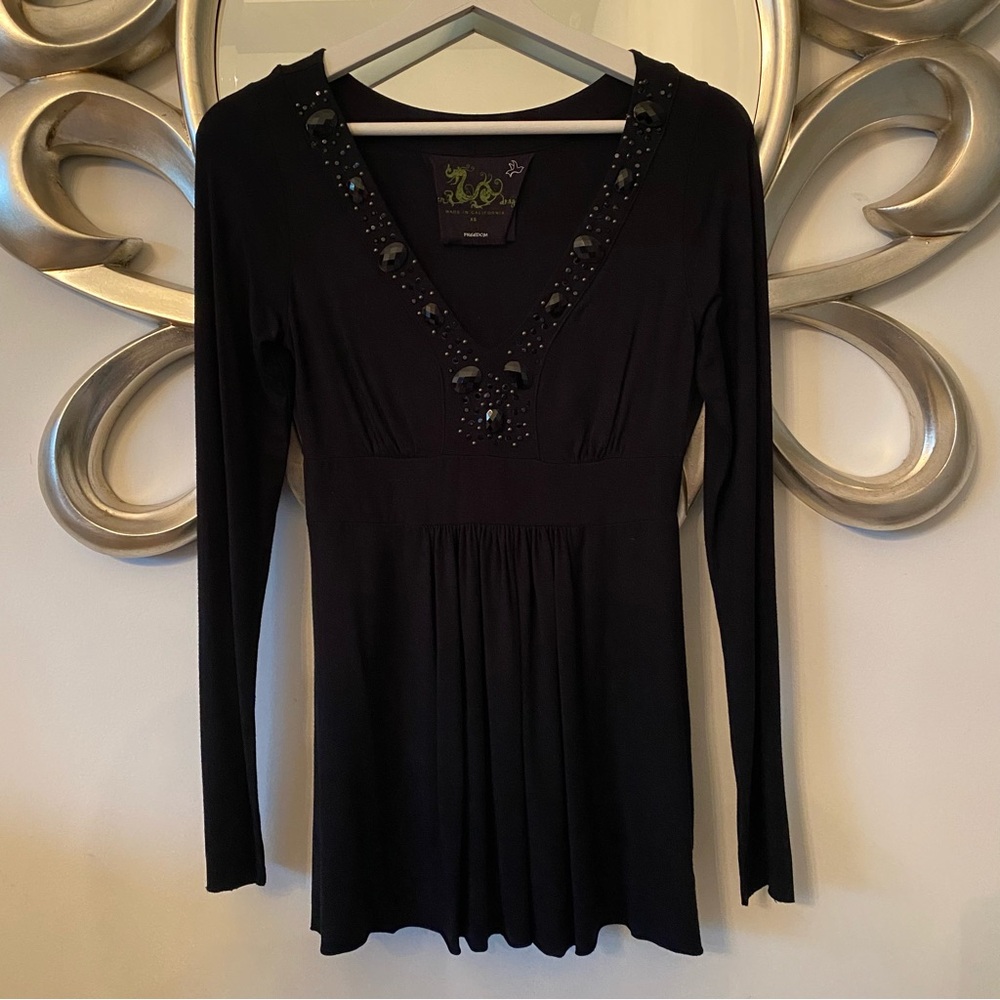 Green Dragon Freedom Rhinestone Embellished Black Babydoll Top | XS Extra Small